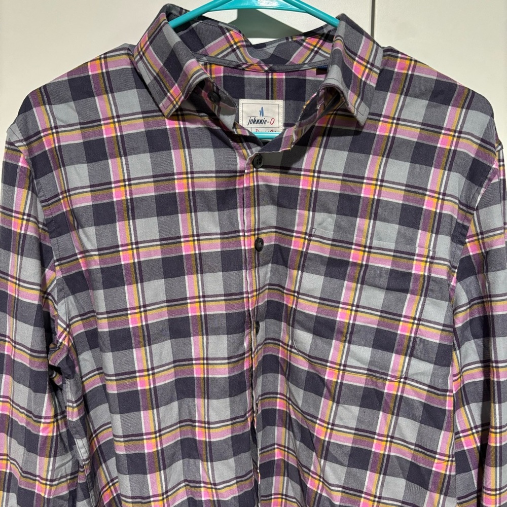 NWOT Johnnie O Mens Hansel Shirt Button Up Long Sleeve Navy Size Medium Plaid